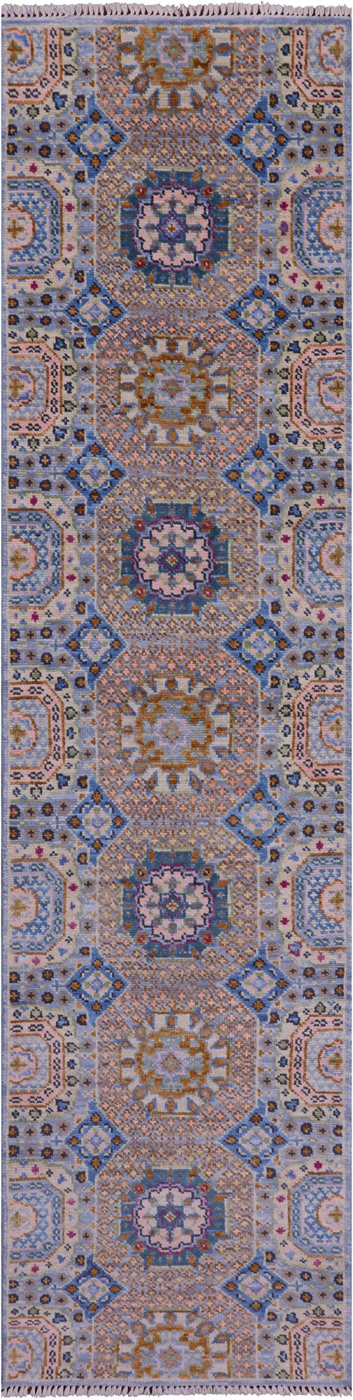 Geometric Persian Mamluk Hand Knotted Wool Runner Rug - 2' 7" X 10' 4" - Golden Nile