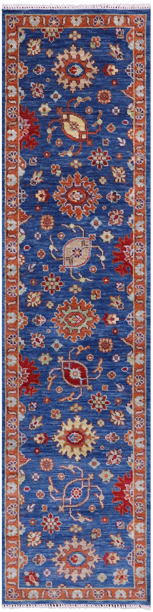 Blue Turkish Oushak Handmade Wool Runner Rug - 2' 6" X 10' 2" - Golden Nile