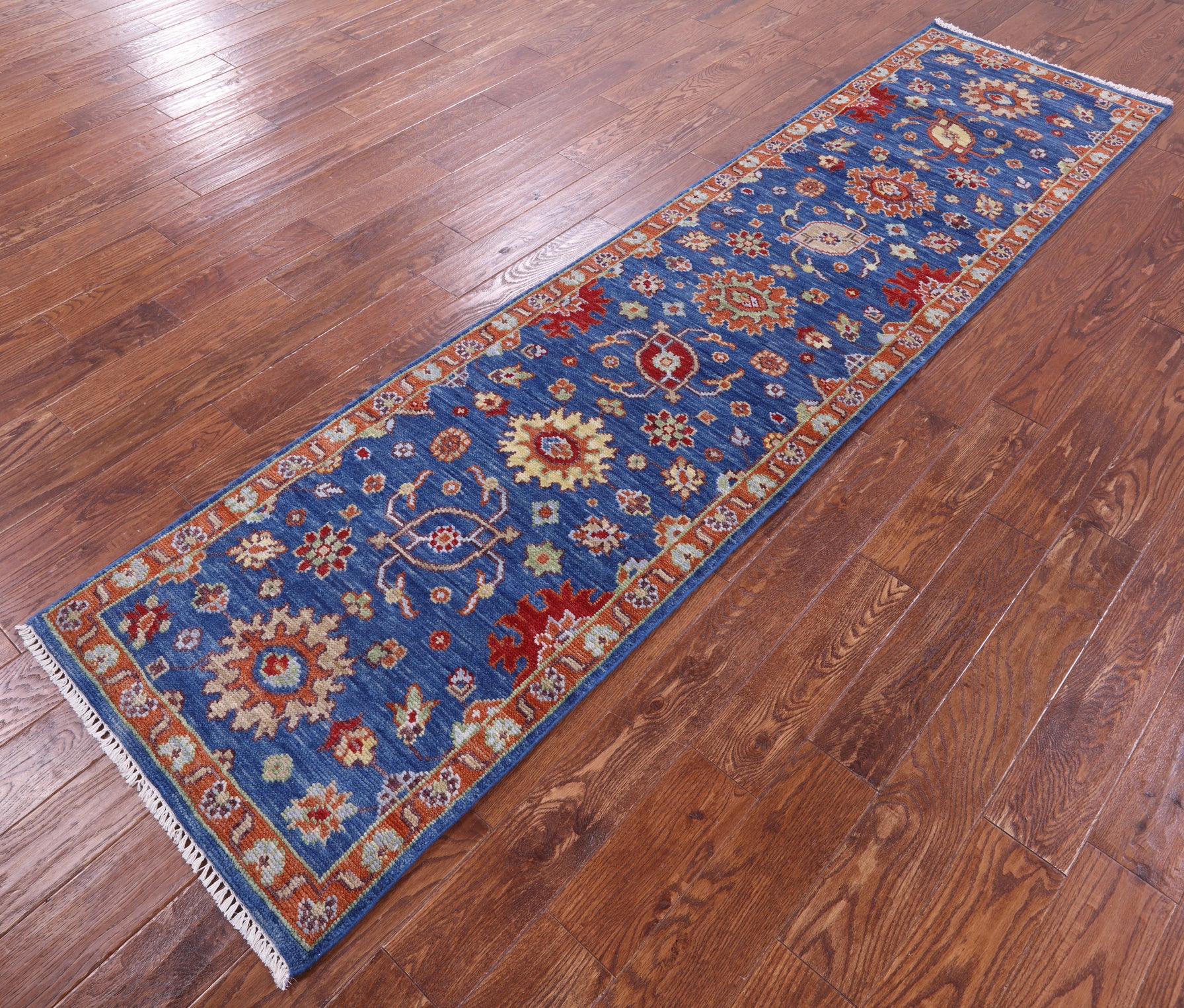 Blue Turkish Oushak Handmade Wool Runner Rug - 2' 6" X 10' 2" - Golden Nile