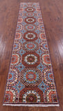 Geometric Persian Mamluk Hand Knotted Wool Runner Rug - 2' 6" X 12' 2" - Golden Nile