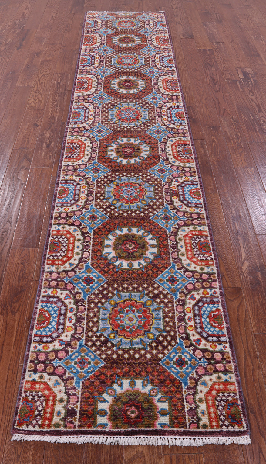Geometric Persian Mamluk Hand Knotted Wool Runner Rug - 2' 6" X 12' 2" - Golden Nile