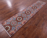 Geometric Persian Mamluk Hand Knotted Wool Runner Rug - 2' 6" X 12' 2" - Golden Nile