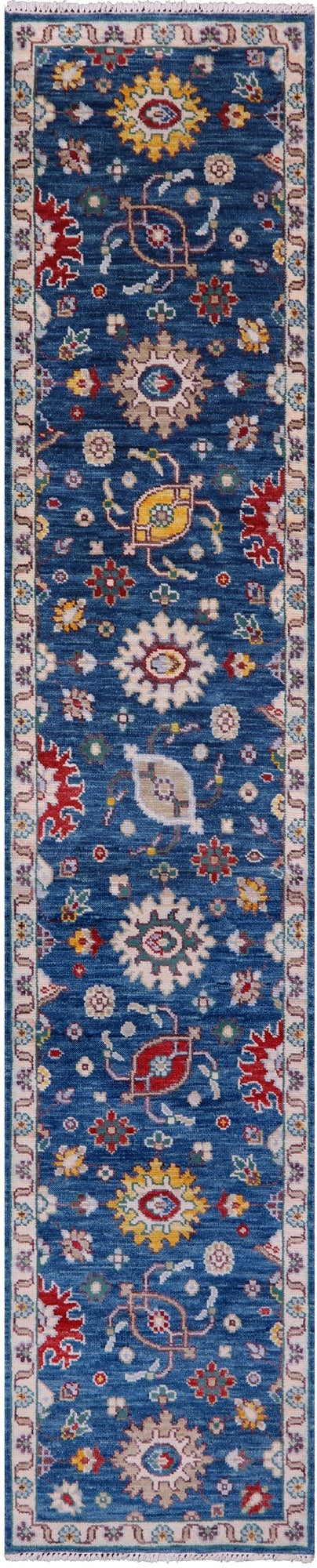 Blue Turkish Oushak Handmade Wool Runner Rug - 2' 7" X 12' 9" - Golden Nile