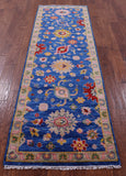 Blue Turkish Oushak Hand Knotted Wool Runner Rug - 2' 7" X 8' 4" - Golden Nile