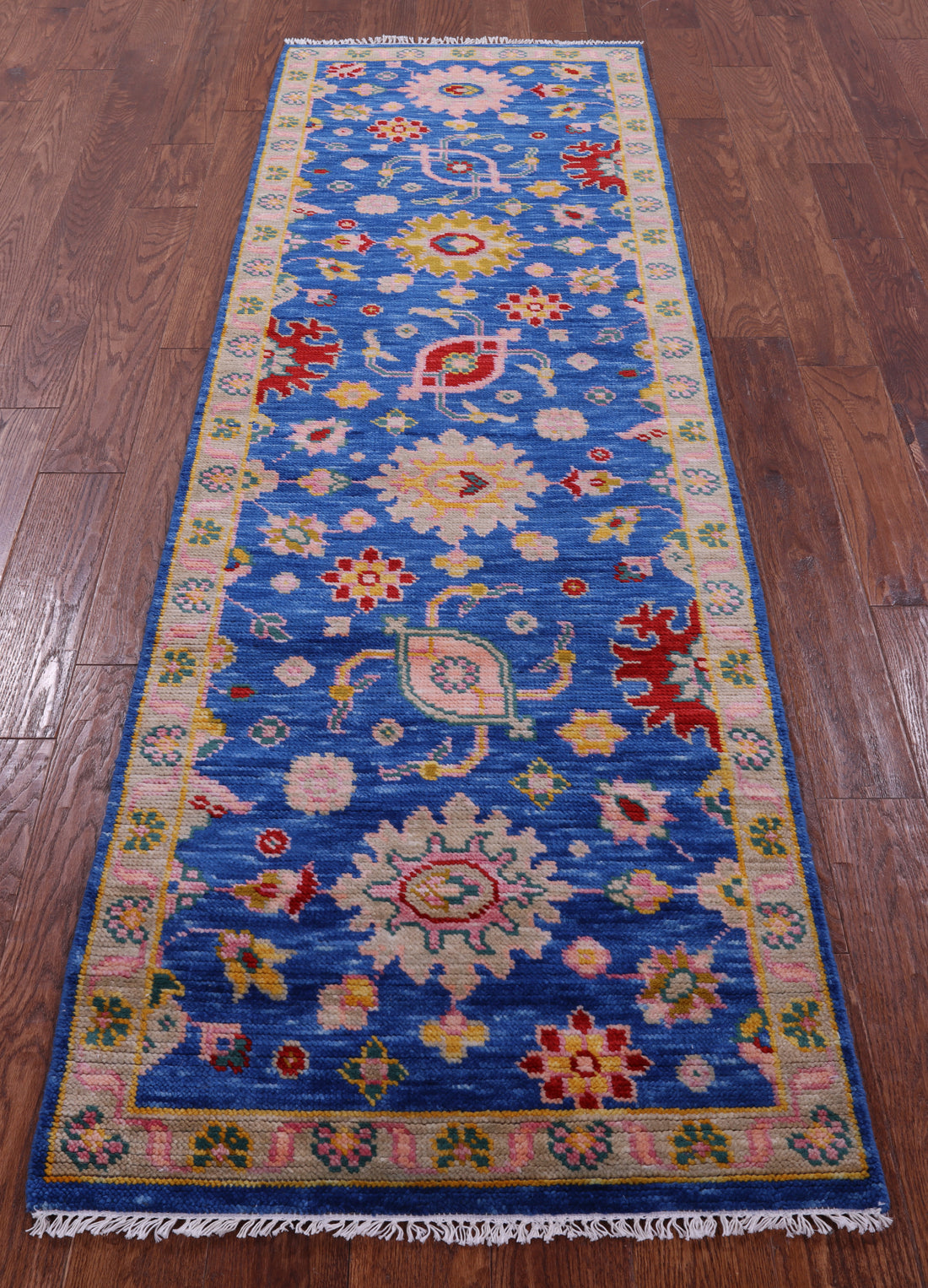 Blue Turkish Oushak Hand Knotted Wool Runner Rug - 2' 7" X 8' 4" - Golden Nile