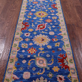 Blue Turkish Oushak Hand Knotted Wool Runner Rug - 2' 7" X 8' 4" - Golden Nile