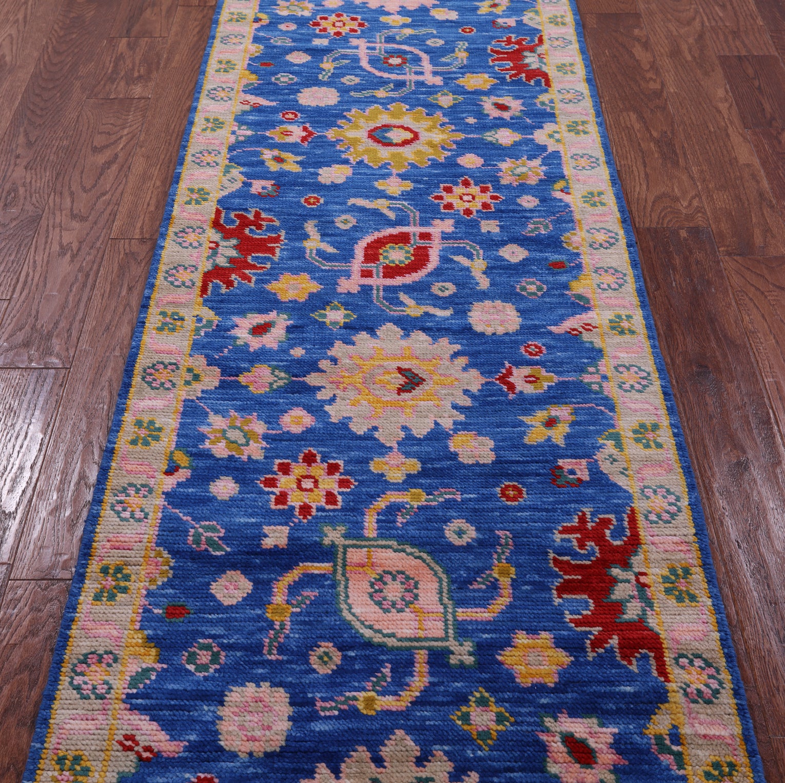 Blue Turkish Oushak Hand Knotted Wool Runner Rug - 2' 7" X 8' 4" - Golden Nile