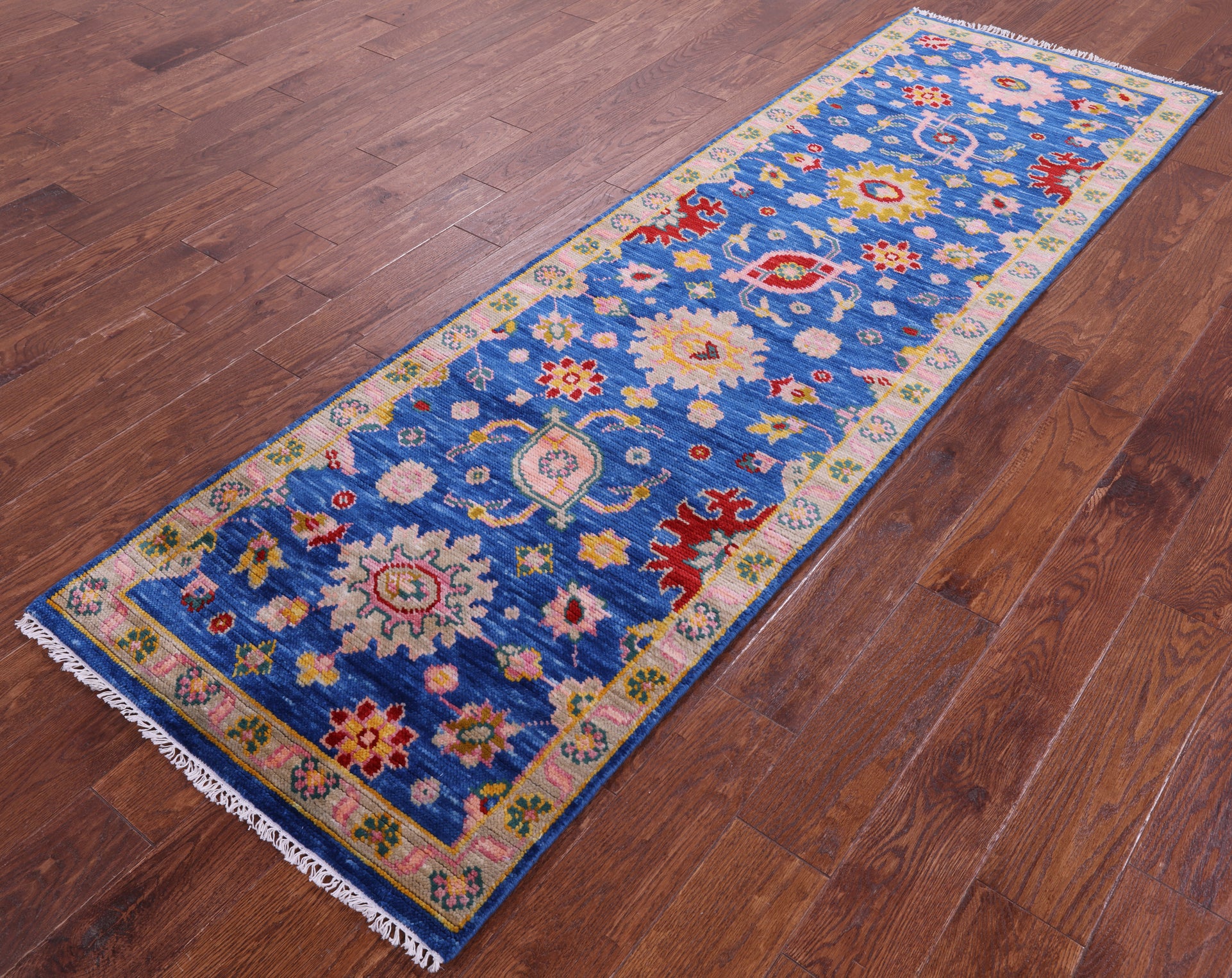 Blue Turkish Oushak Hand Knotted Wool Runner Rug - 2' 7" X 8' 4" - Golden Nile