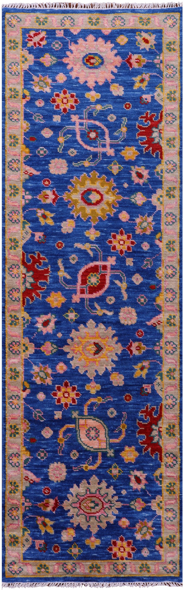 Blue Turkish Oushak Hand Knotted Wool Runner Rug - 2' 7" X 8' 4" - Golden Nile