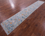 Blue Turkish Oushak Hand Knotted Wool Runner Rug - 2' 7" X 15' 11" - Golden Nile