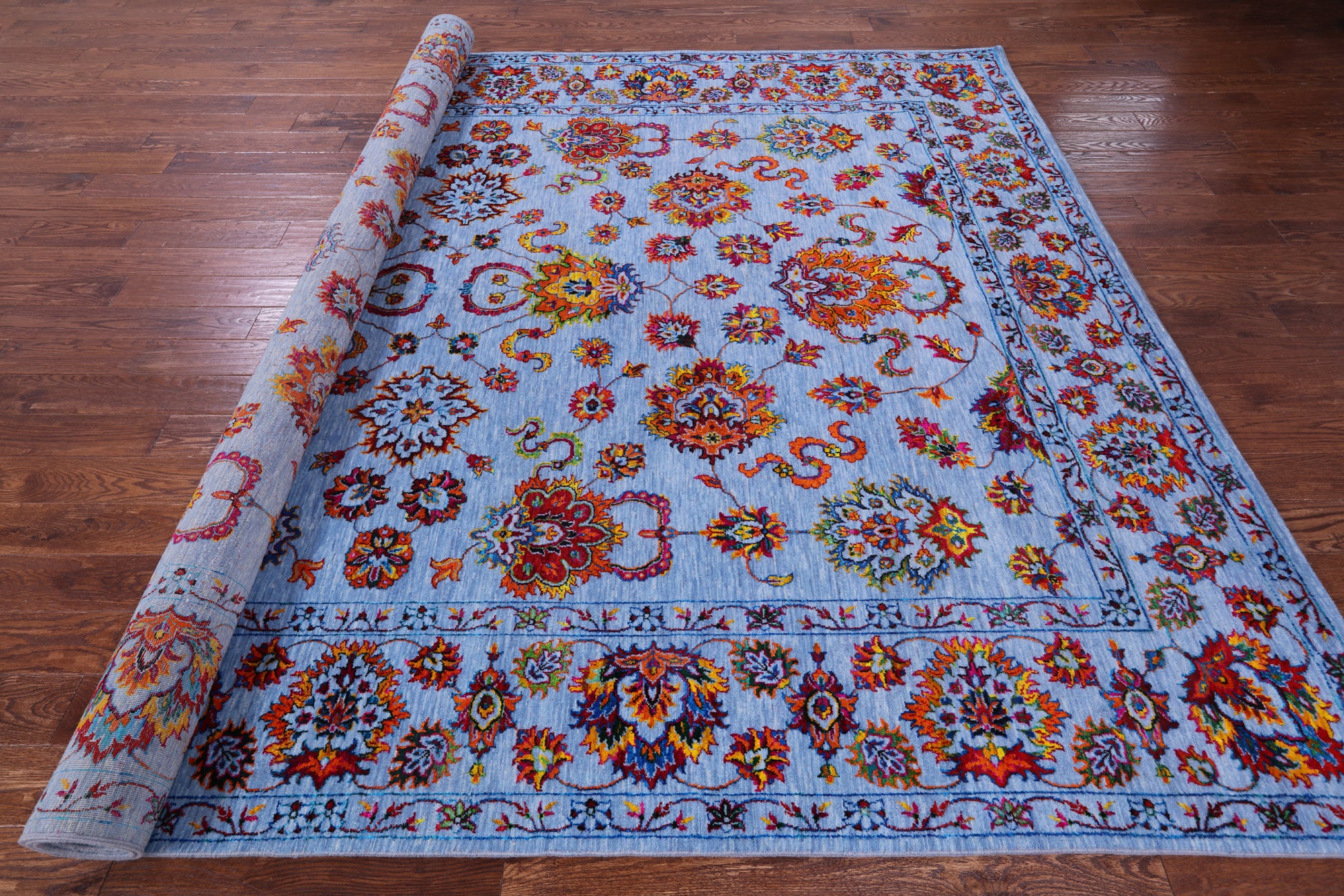 Blue Persian Hand Knotted Wool & Silk Rug - 9' 2" X 12' 3" - Golden Nile