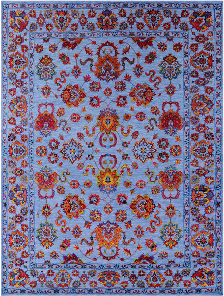 Blue Persian Hand Knotted Wool & Silk Rug - 9' 2" X 12' 3" - Golden Nile