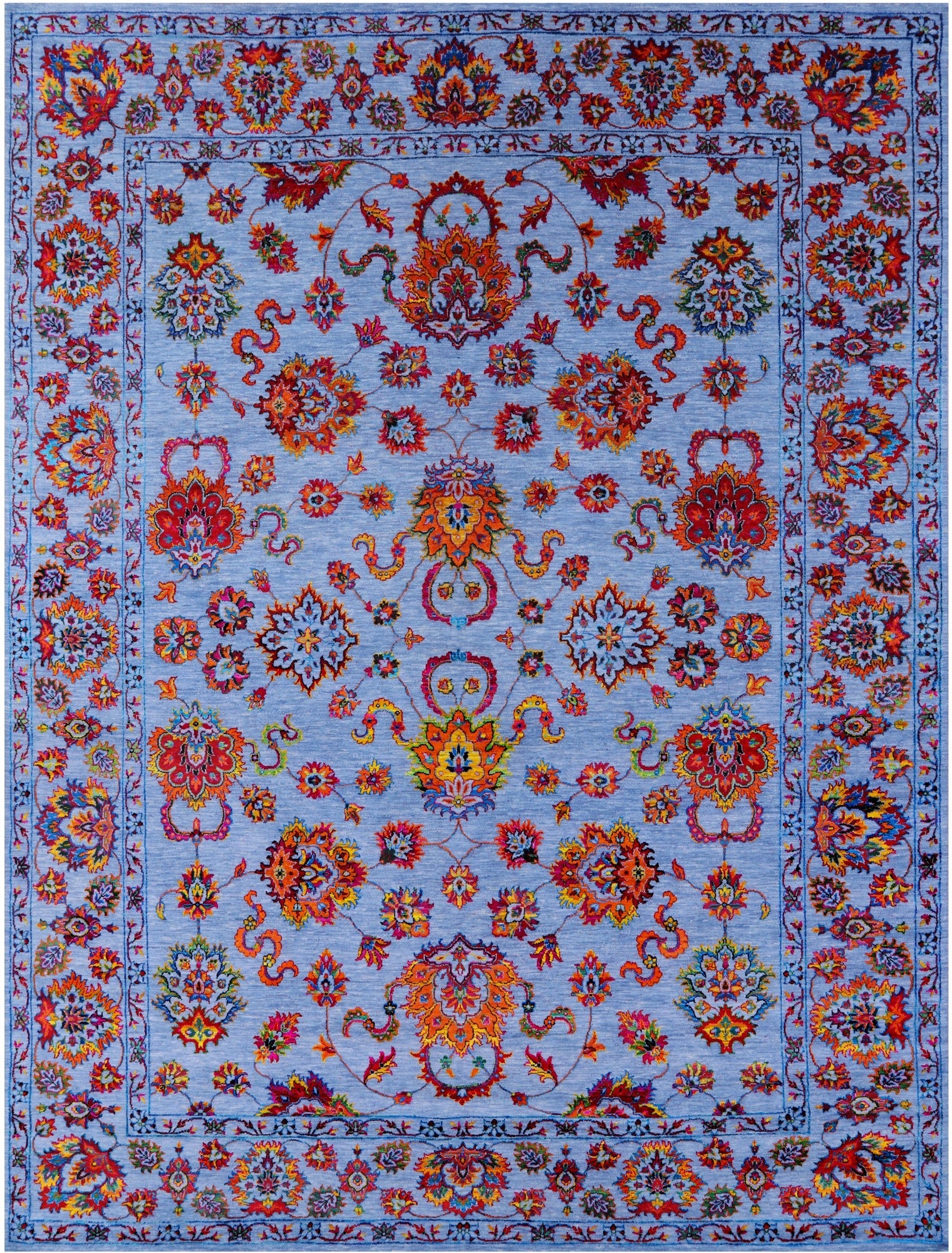 Blue Persian Hand Knotted Wool & Silk Rug - 9' 2" X 12' 3" - Golden Nile
