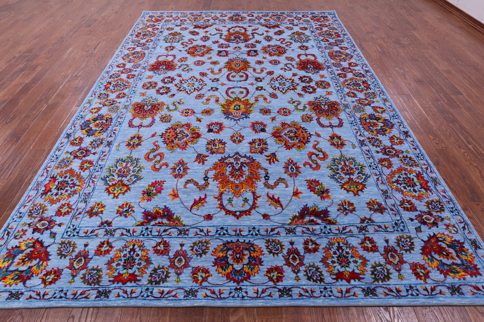 Blue Persian Hand Knotted Wool & Silk Rug - 9' 2" X 12' 3" - Golden Nile
