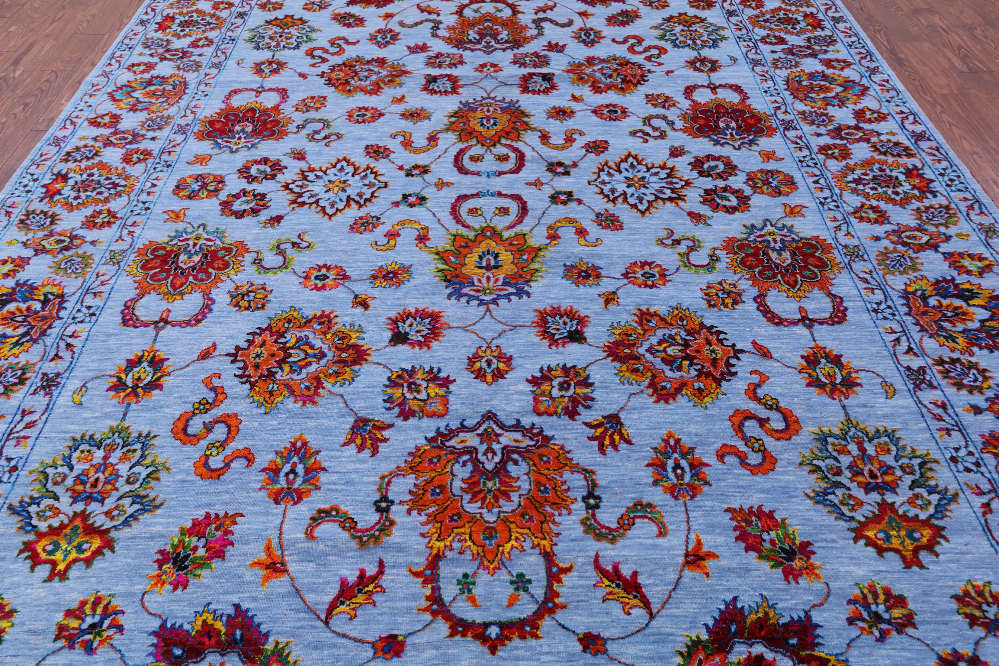 Blue Persian Hand Knotted Wool & Silk Rug - 9' 2" X 12' 3" - Golden Nile