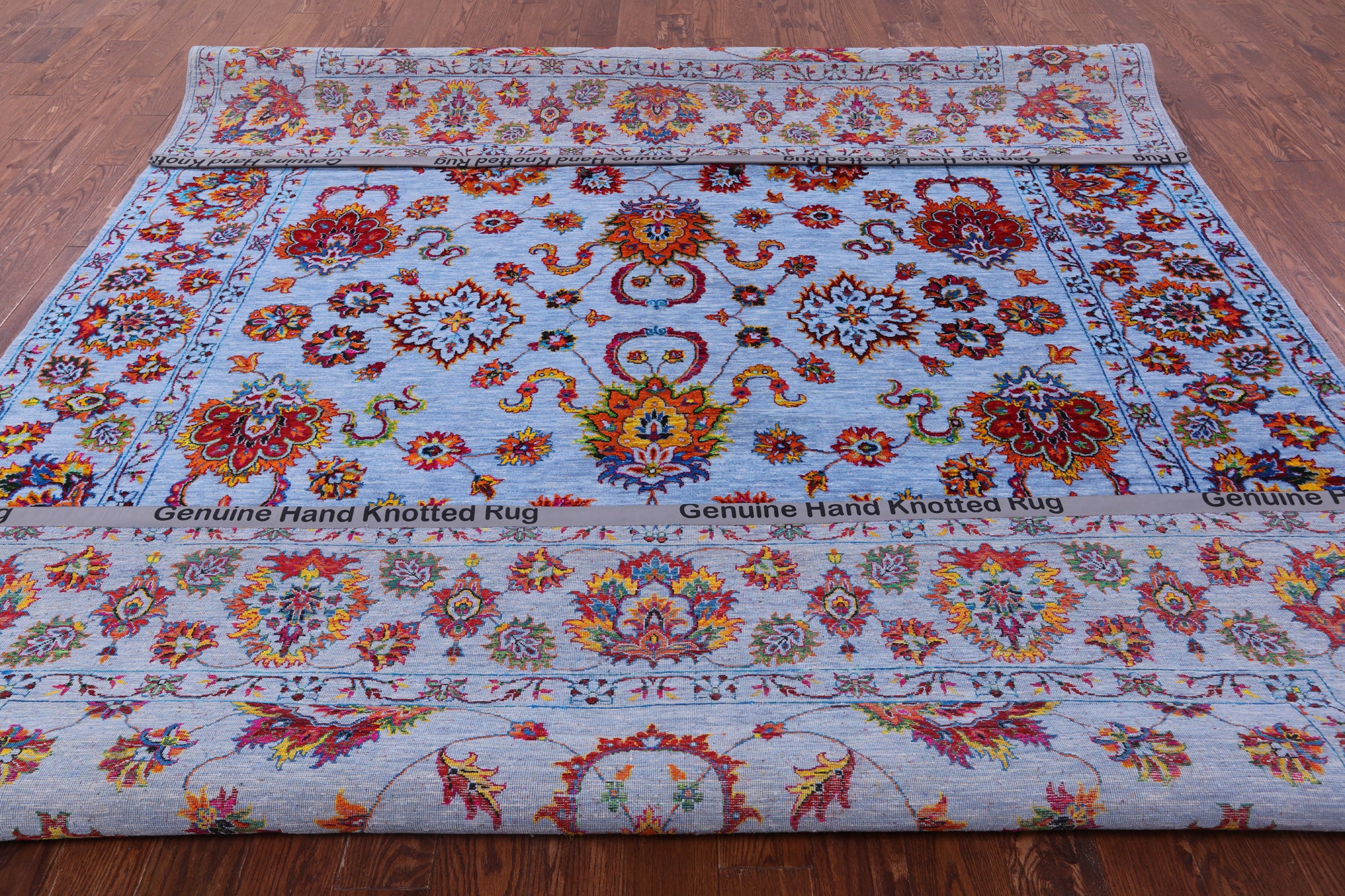Blue Persian Hand Knotted Wool & Silk Rug - 9' 2" X 12' 3" - Golden Nile