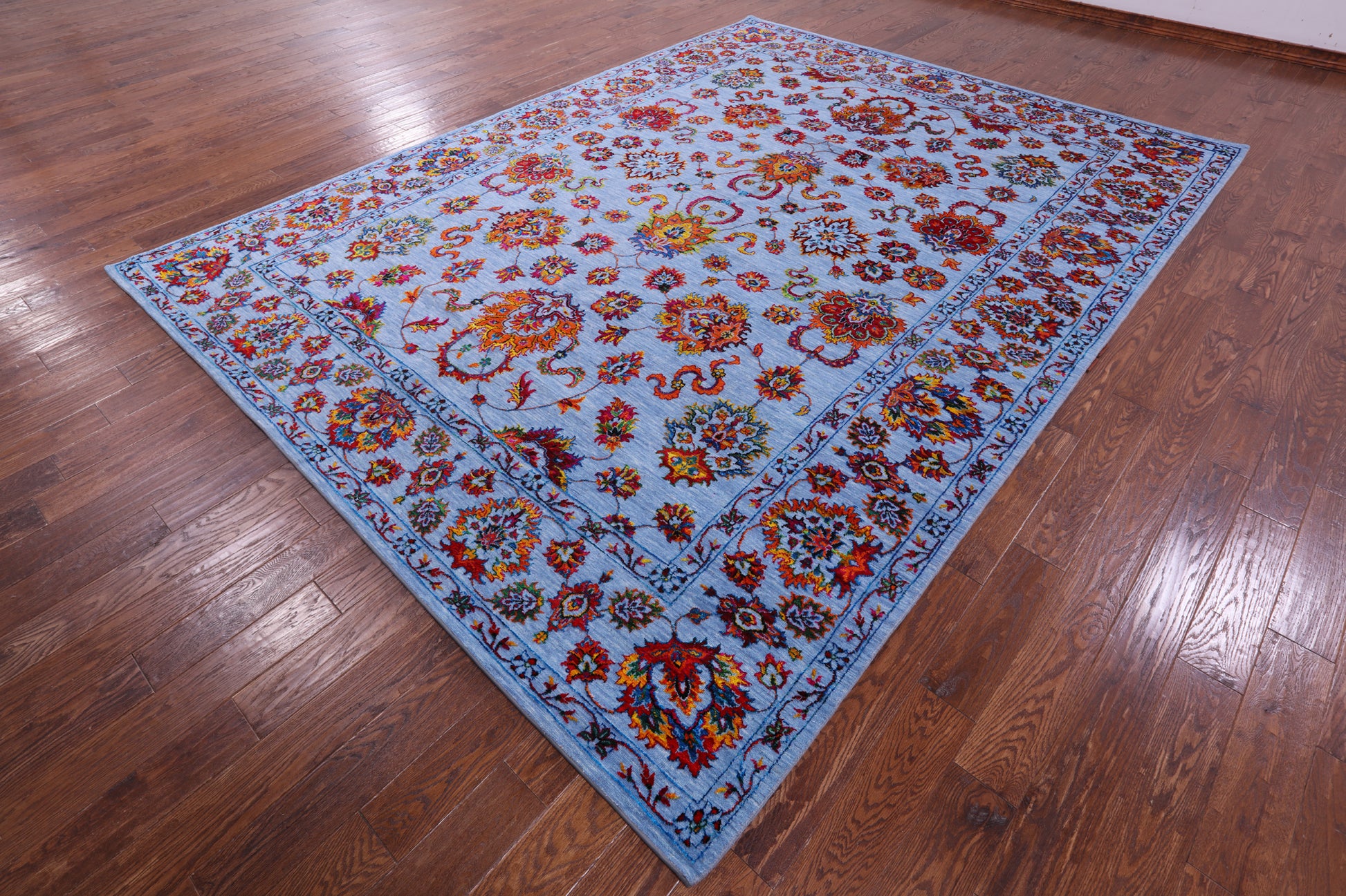 Blue Persian Hand Knotted Wool & Silk Rug - 9' 2" X 12' 3" - Golden Nile