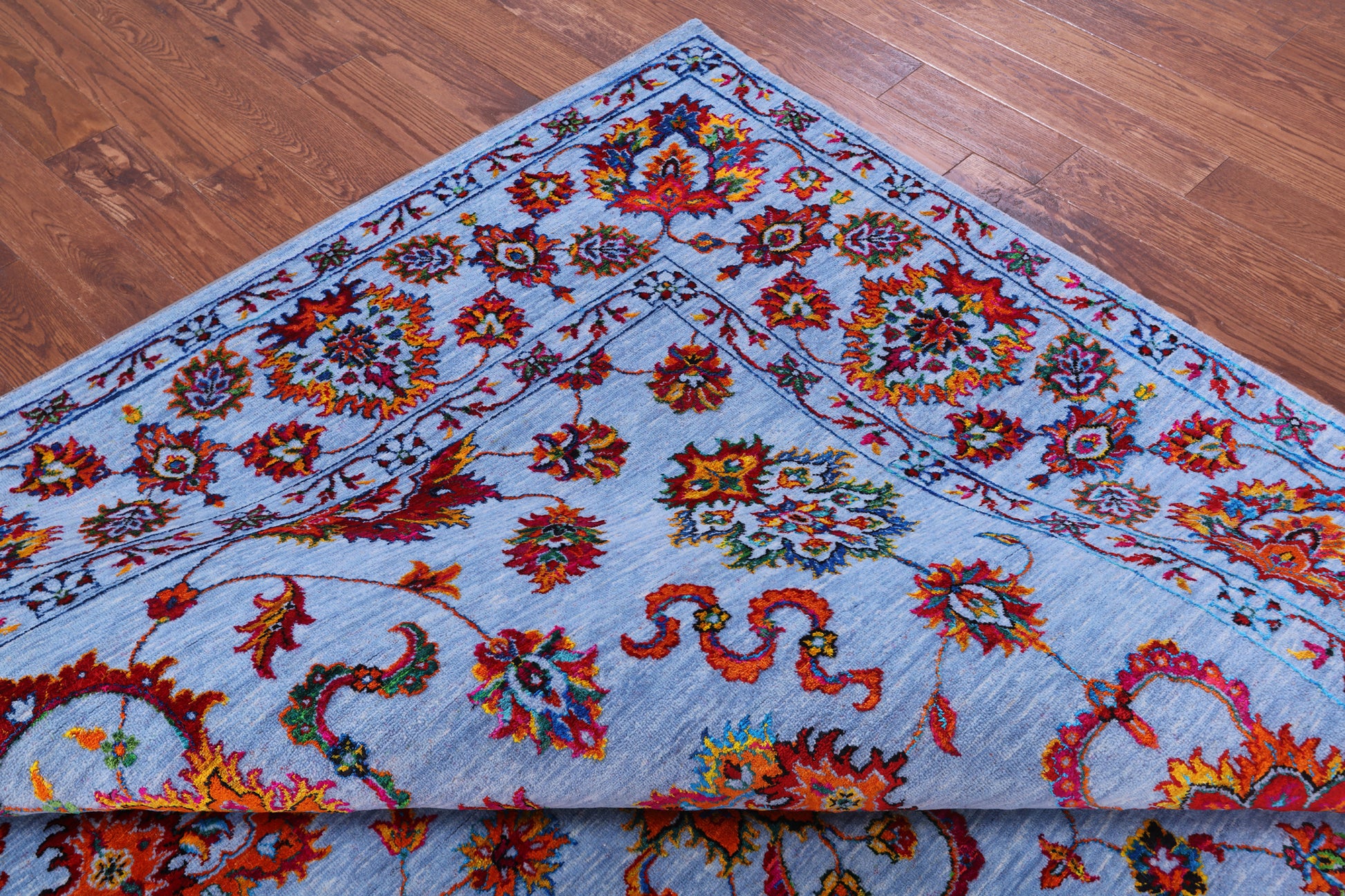 Blue Persian Hand Knotted Wool & Silk Rug - 9' 2" X 12' 3" - Golden Nile