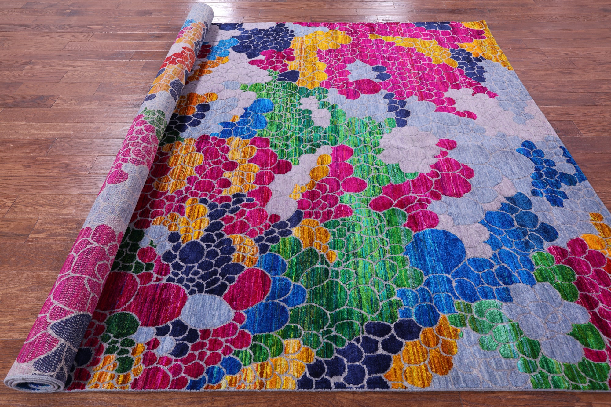 Abstract Contemporary Hand Knotted Wool & Silk Rug - 8' 2" X 10' 3" - Golden Nile