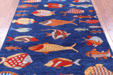 Blue Fish Design Persian Gabbeh Hand Knotted Wool Rug - 4' 1" X 6' 1" - Golden Nile