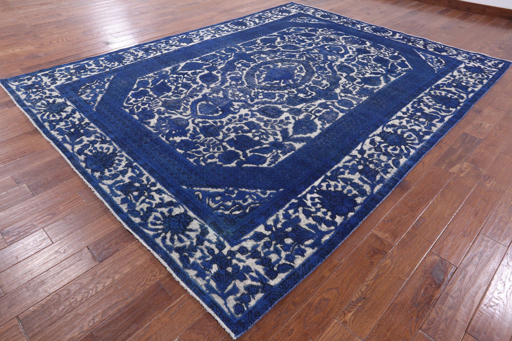 Blue Persian Overdyed Hand Knotted Wool Area Rug - 9' 3" X 12' 0" - Golden Nile