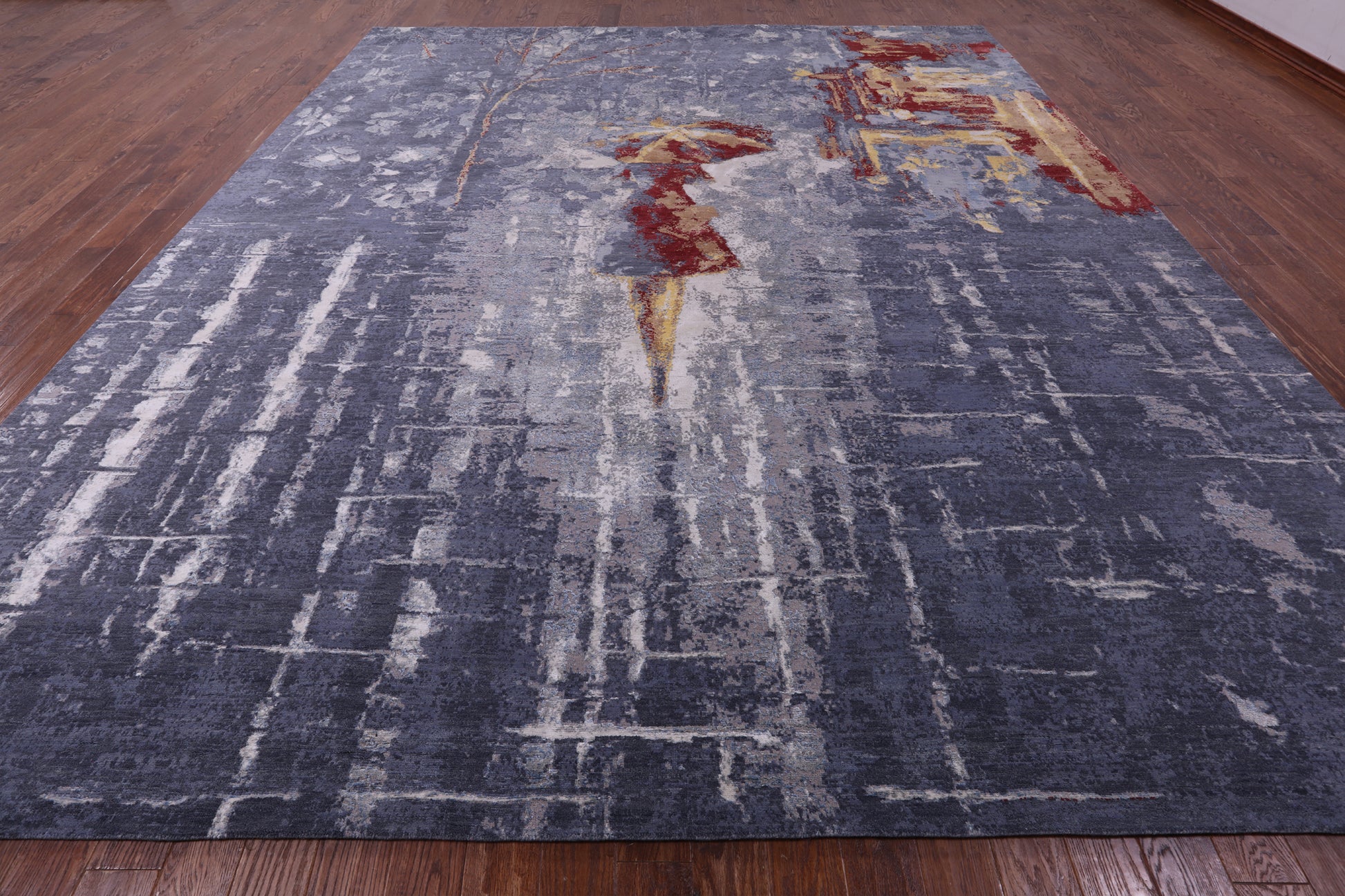 Woman Under The Rain Contemporary Hand Knotted Wool & Silk Rug - 12' 0" X 14' 3" - Golden Nile