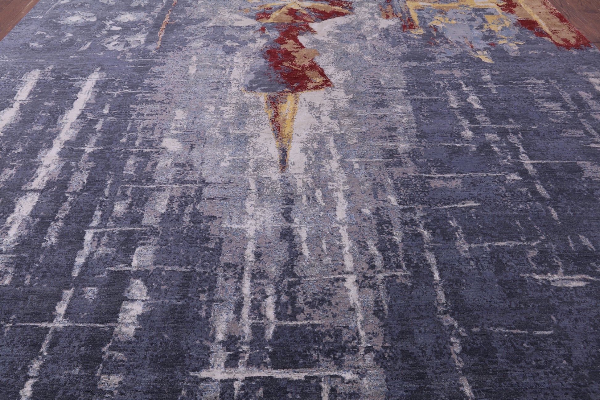 Woman Under The Rain Contemporary Hand Knotted Wool & Silk Rug - 12' 0" X 14' 3" - Golden Nile