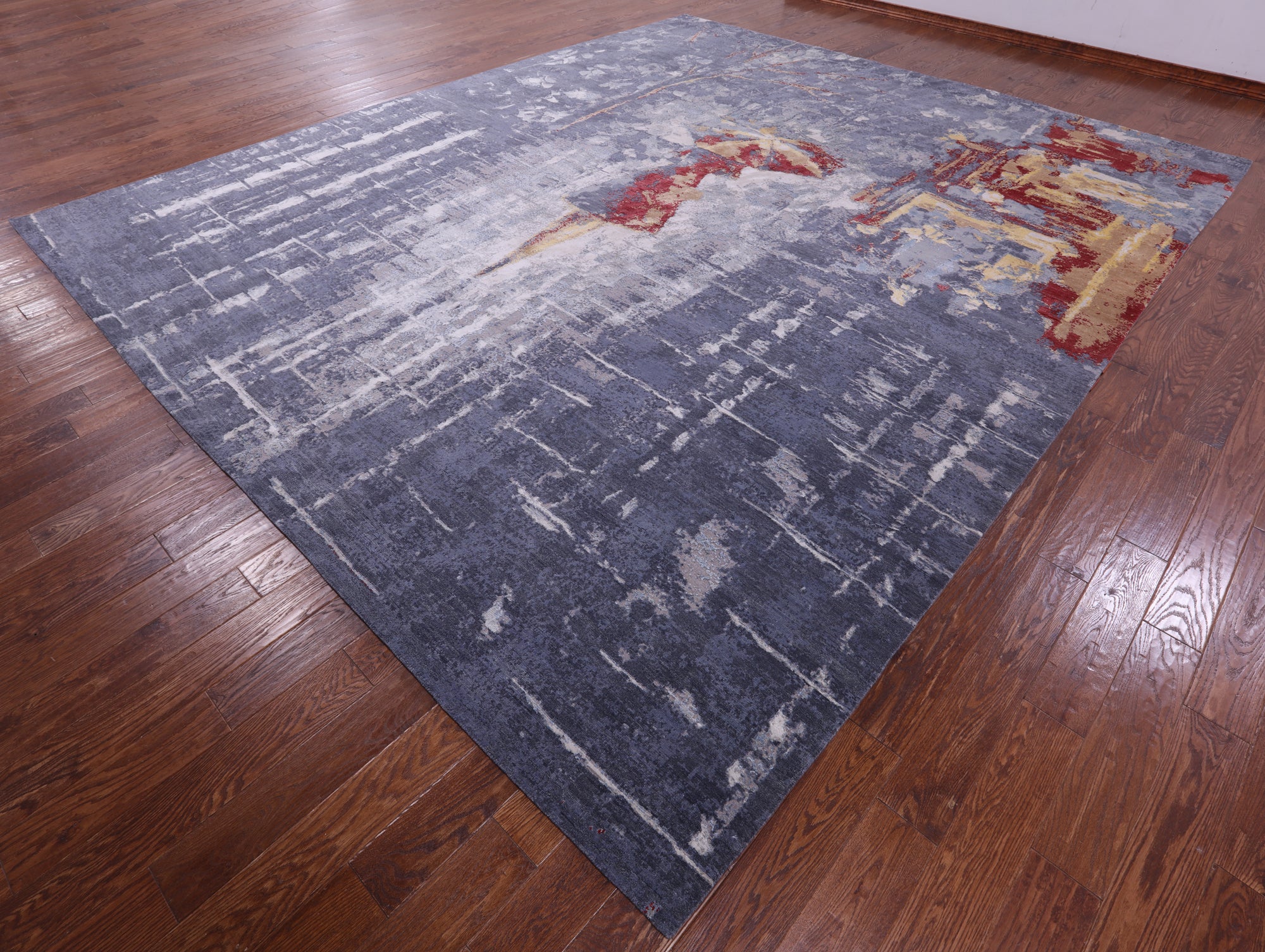 Woman Under The Rain Contemporary Hand Knotted Wool & Silk Rug - 12' 0" X 14' 3" - Golden Nile