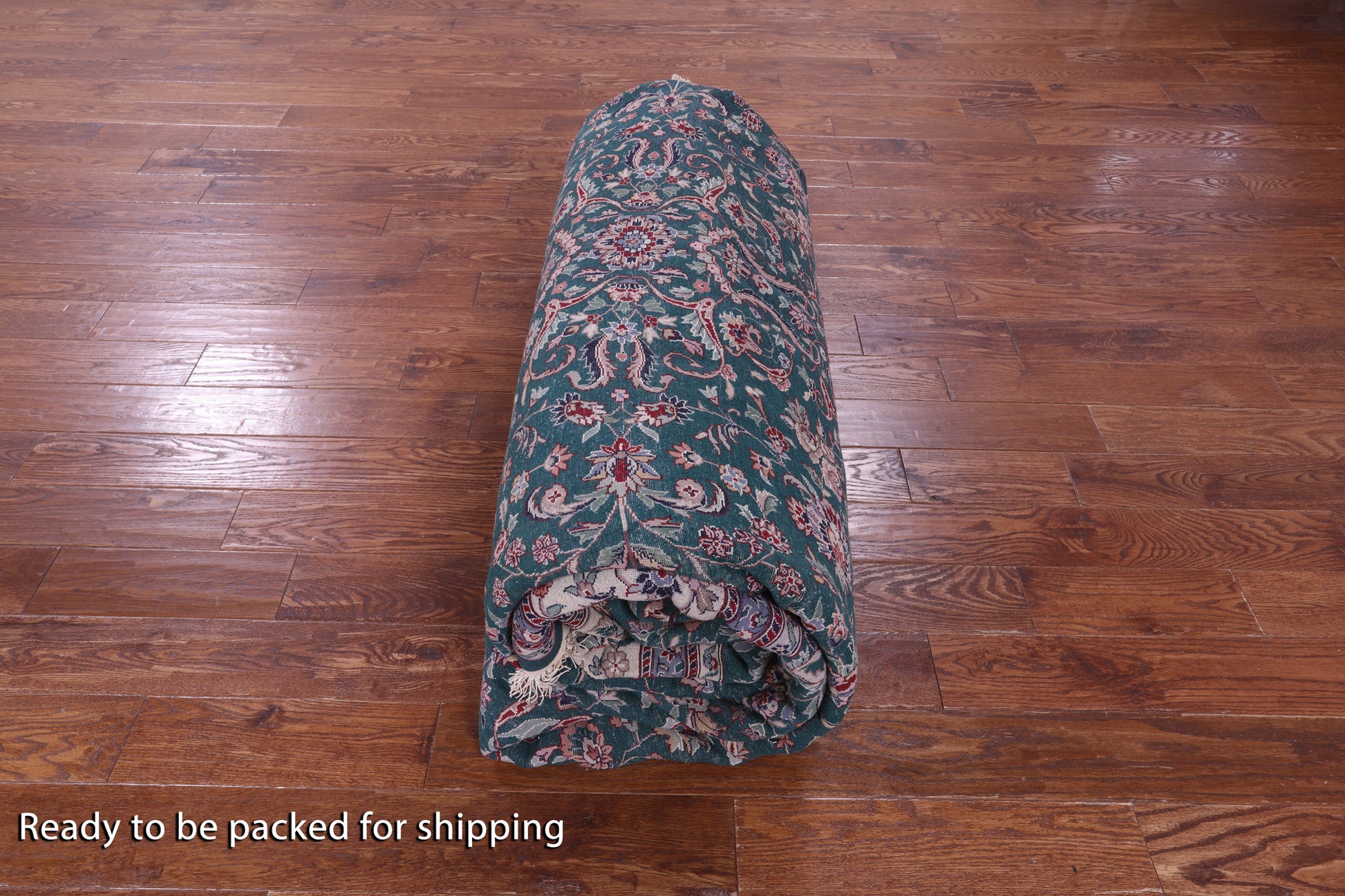 Green Fine Persian Kashan Hand Knotted Wool & Silk Rug - 11' 7" X 15' 0" - Golden Nile