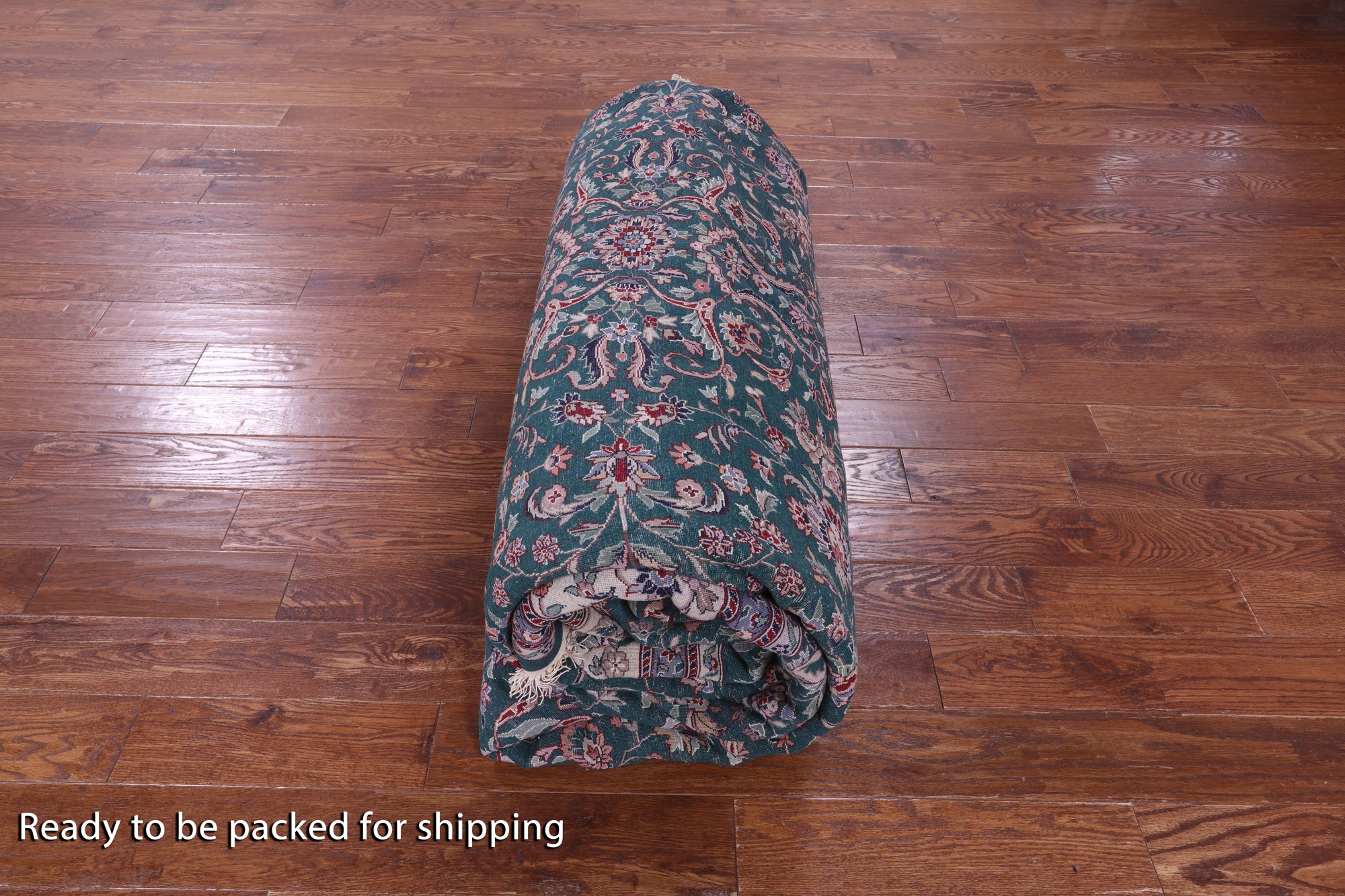 Green Fine Persian Kashan Hand Knotted Wool & Silk Rug - 11' 7" X 15' 0" - Golden Nile