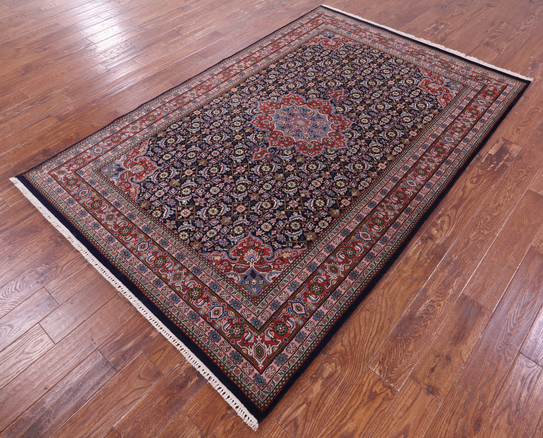 Blue Persian Super Bijar Hand Knotted Wool Rug - 5' 6" X 8' 3" - Golden Nile