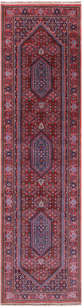 Red Persian Super Bijar Hand Knotted Wool Runner Rug - 2' 6" X 9' 10" - Golden Nile