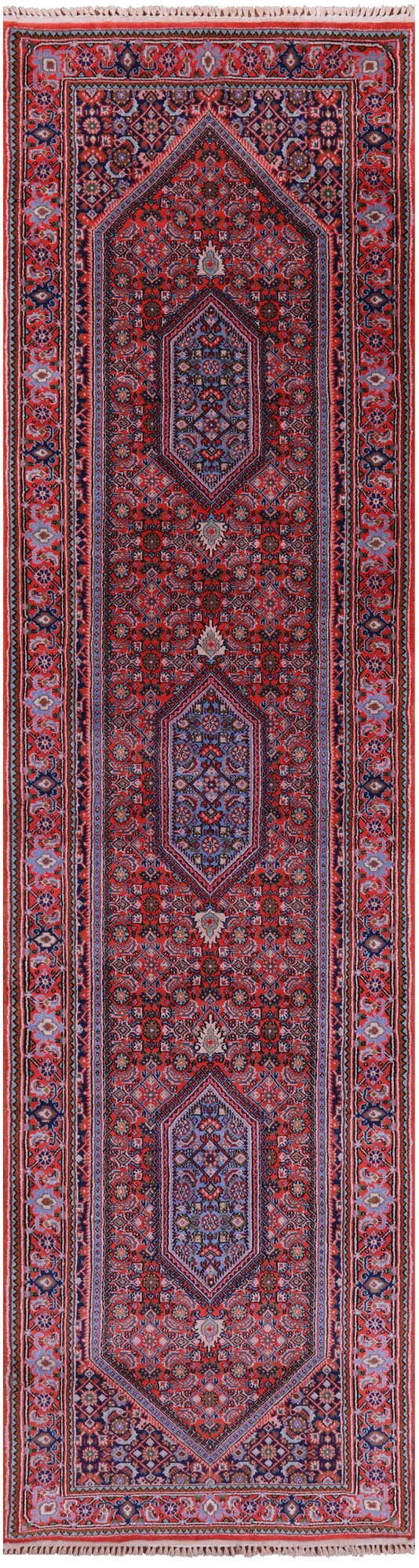 Red Persian Super Bijar Hand Knotted Wool Runner Rug - 2' 6" X 9' 10" - Golden Nile