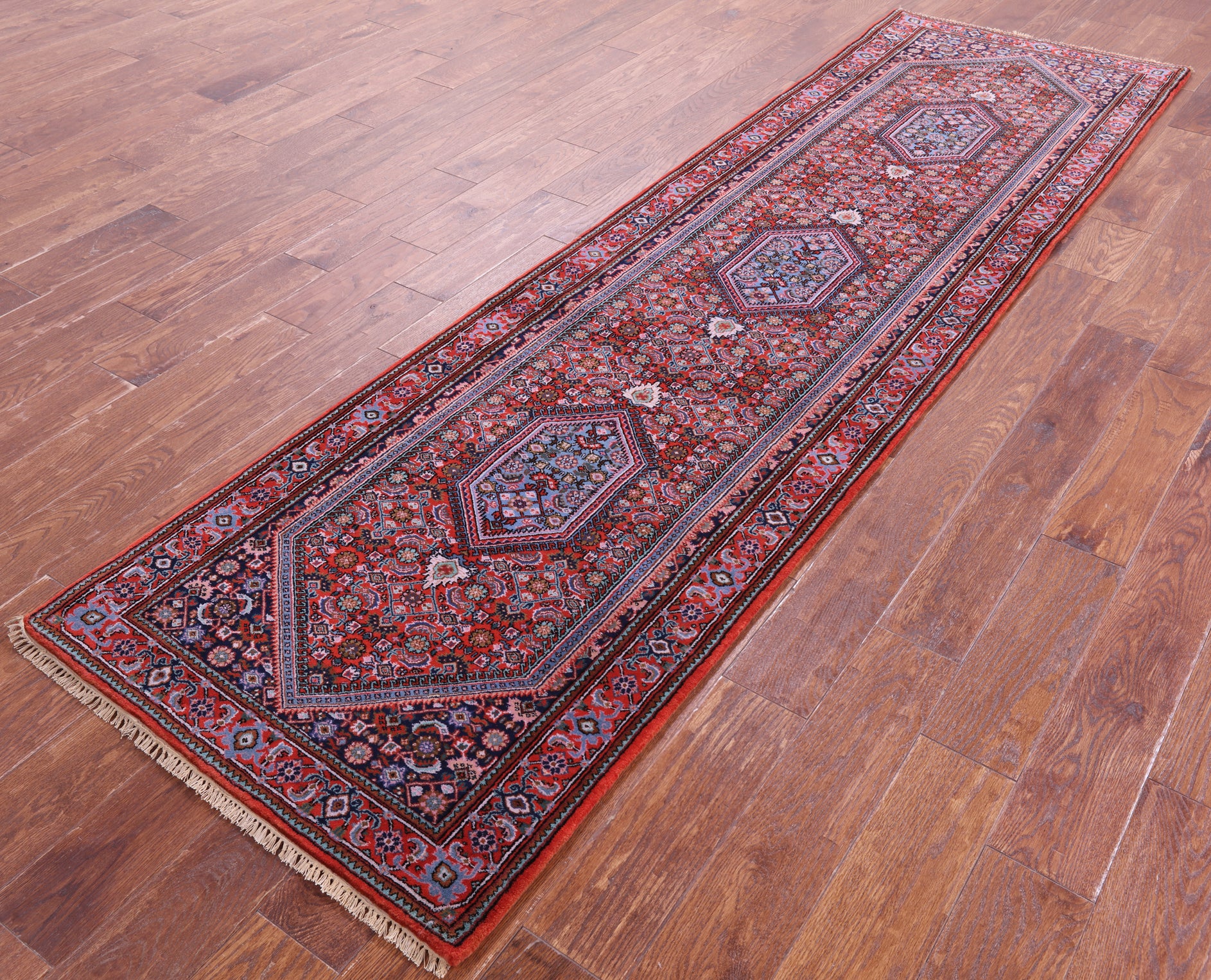 Red Persian Super Bijar Hand Knotted Wool Runner Rug - 2' 8" X 9' 7" - Golden Nile