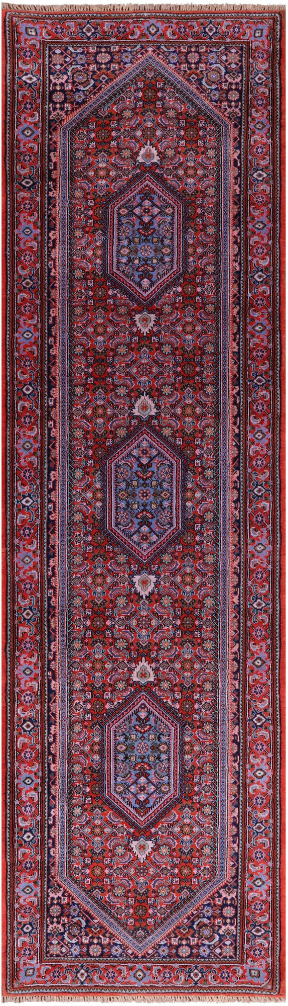 Red Persian Super Bijar Hand Knotted Wool Runner Rug - 2' 8" X 9' 7" - Golden Nile
