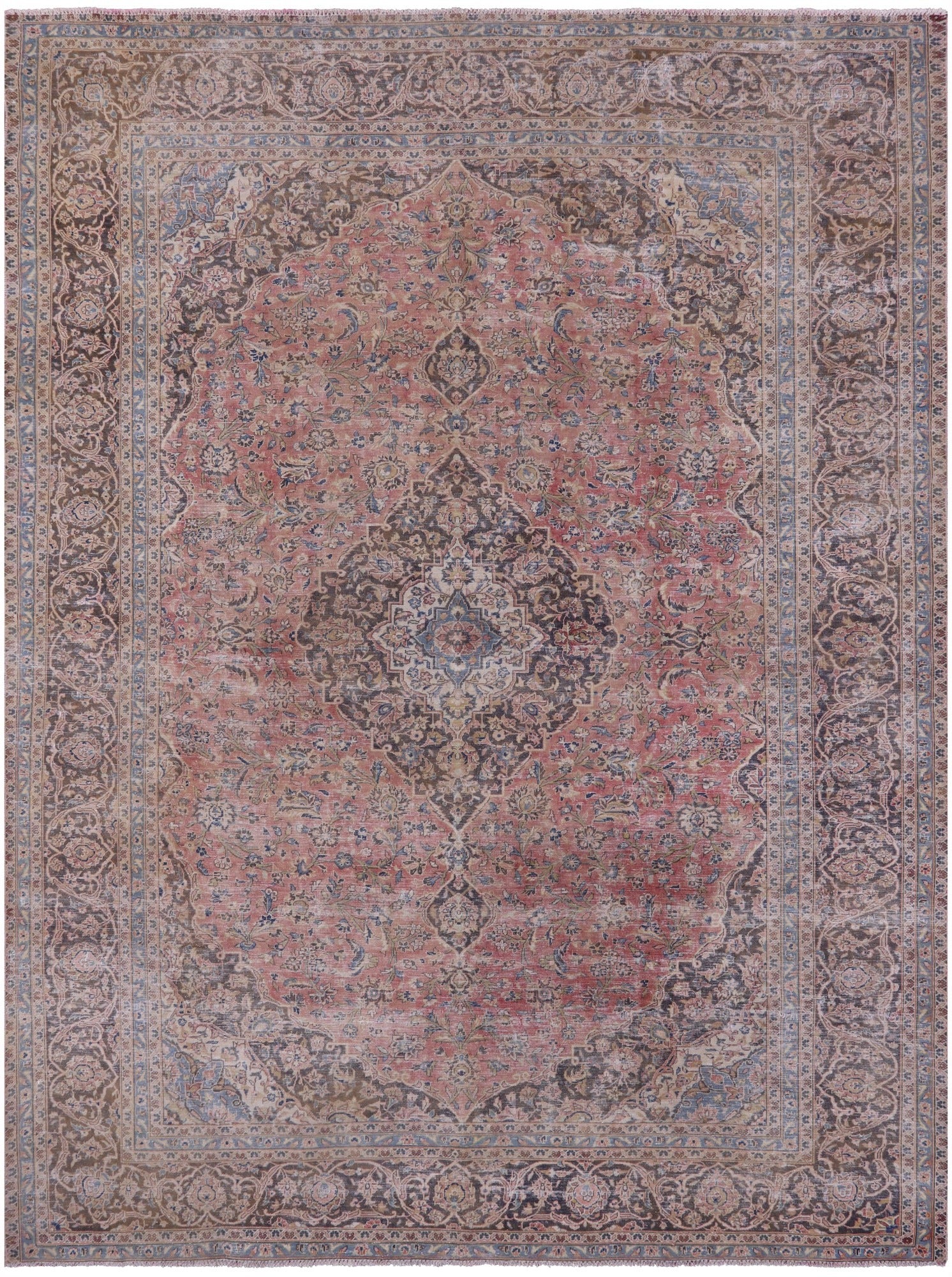 Pink Persian Mashad Overdyed Hand Knotted Wool Rug - 9' 8" X 12' 9" - Golden Nile