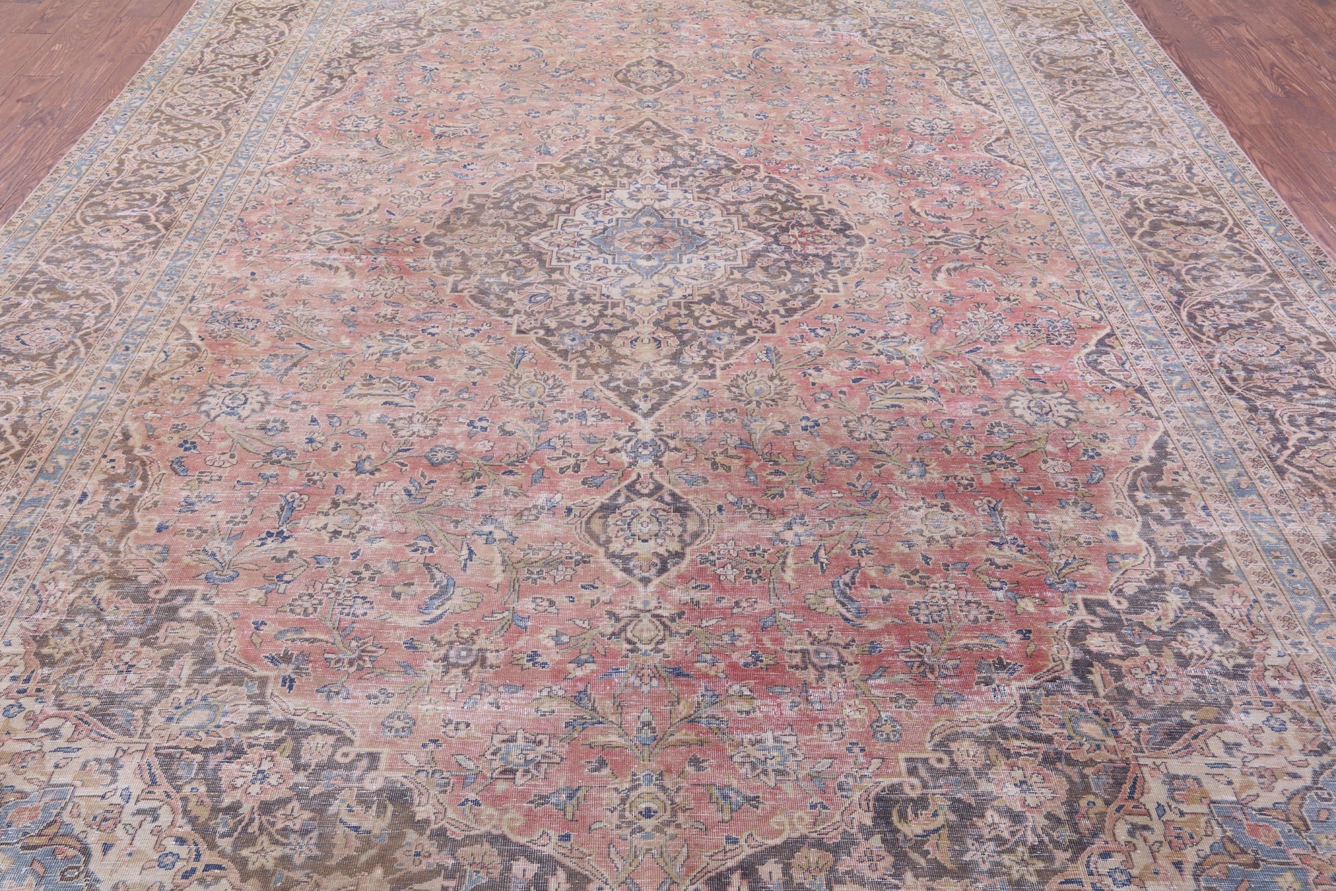 Pink Persian Mashad Overdyed Hand Knotted Wool Rug - 9' 8" X 12' 9" - Golden Nile