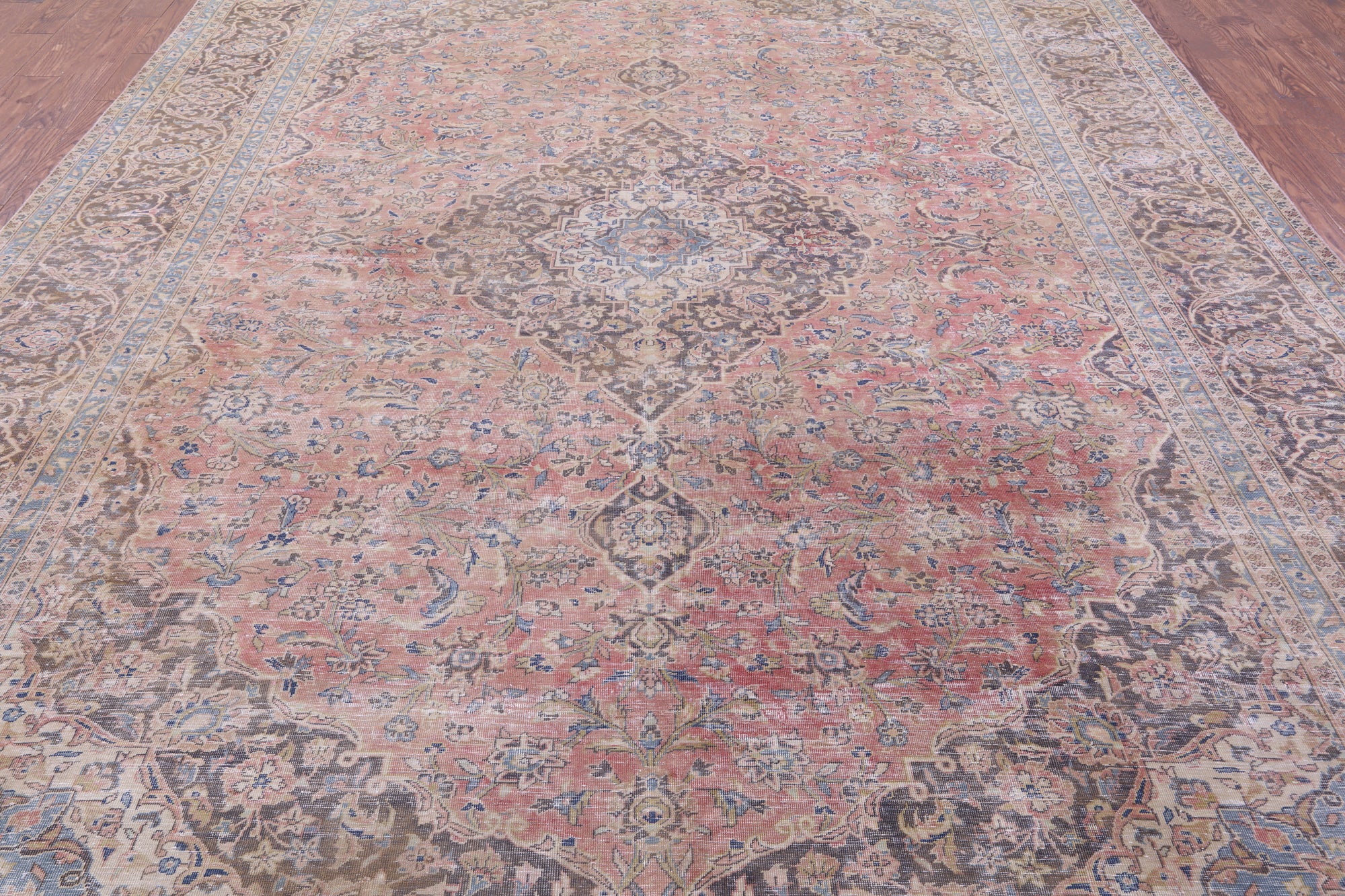 Pink Persian Mashad Overdyed Hand Knotted Wool Rug - 9' 8" X 12' 9" - Golden Nile