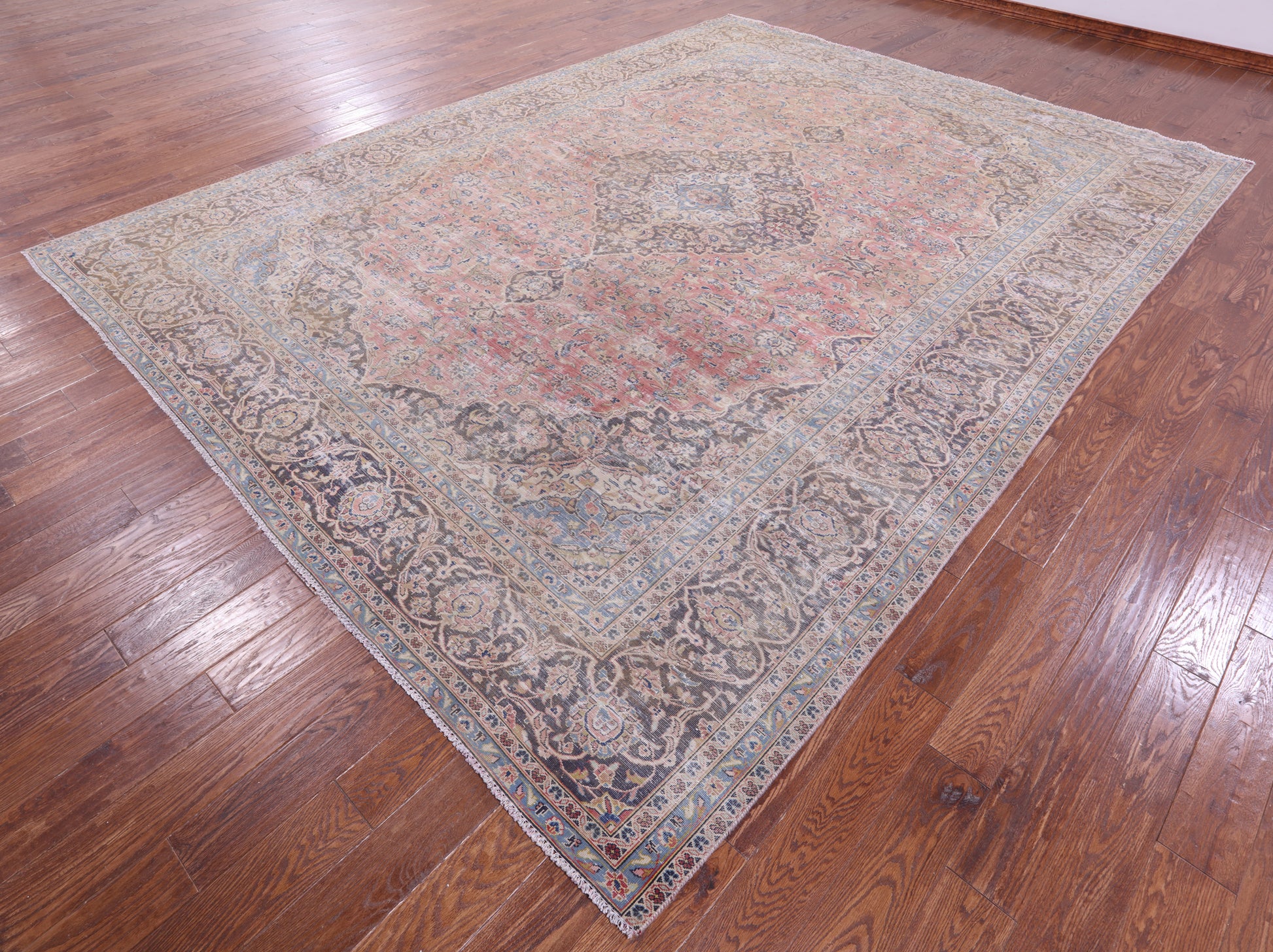 Pink Persian Mashad Overdyed Hand Knotted Wool Rug - 9' 8" X 12' 9" - Golden Nile