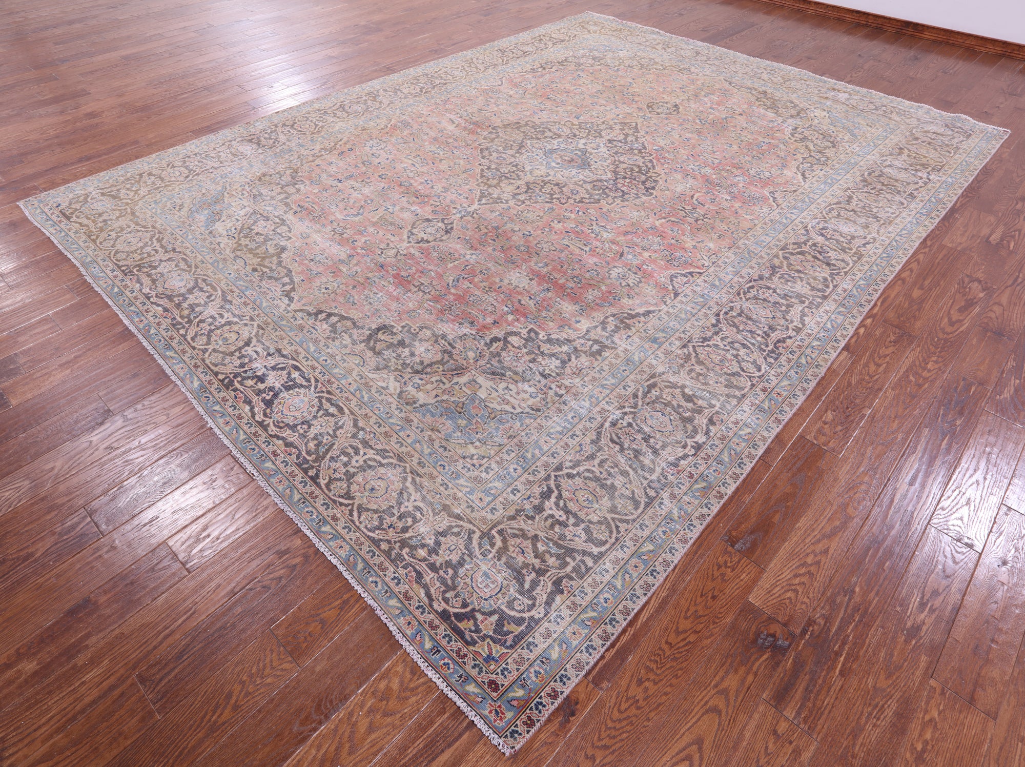 Pink Persian Mashad Overdyed Hand Knotted Wool Rug - 9' 8" X 12' 9" - Golden Nile