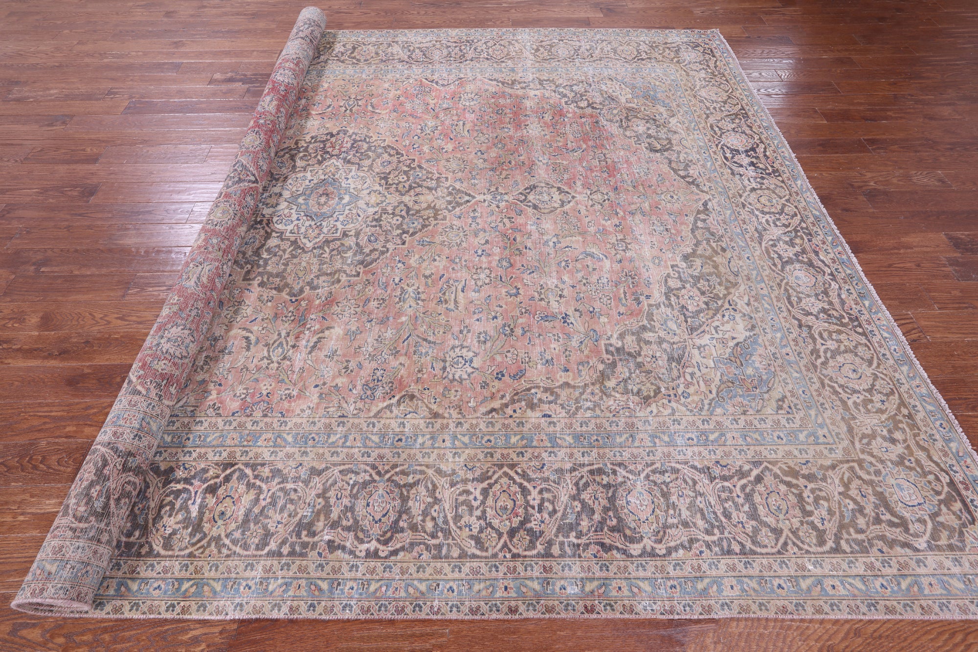 Pink Persian Mashad Overdyed Hand Knotted Wool Rug - 9' 8" X 12' 9" - Golden Nile