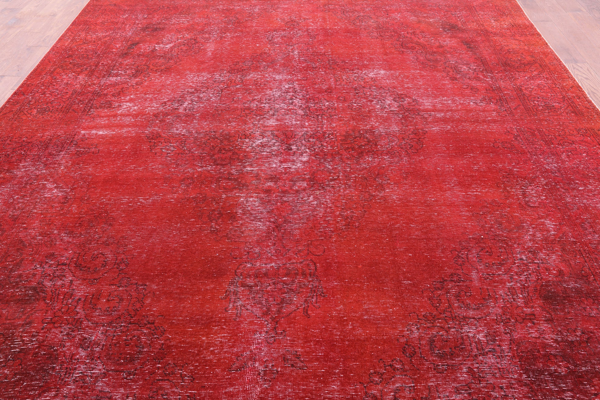 Red Persian Overdyed Hand Knotted Wool Rug - 9' 7" X 12' 7" - Golden Nile