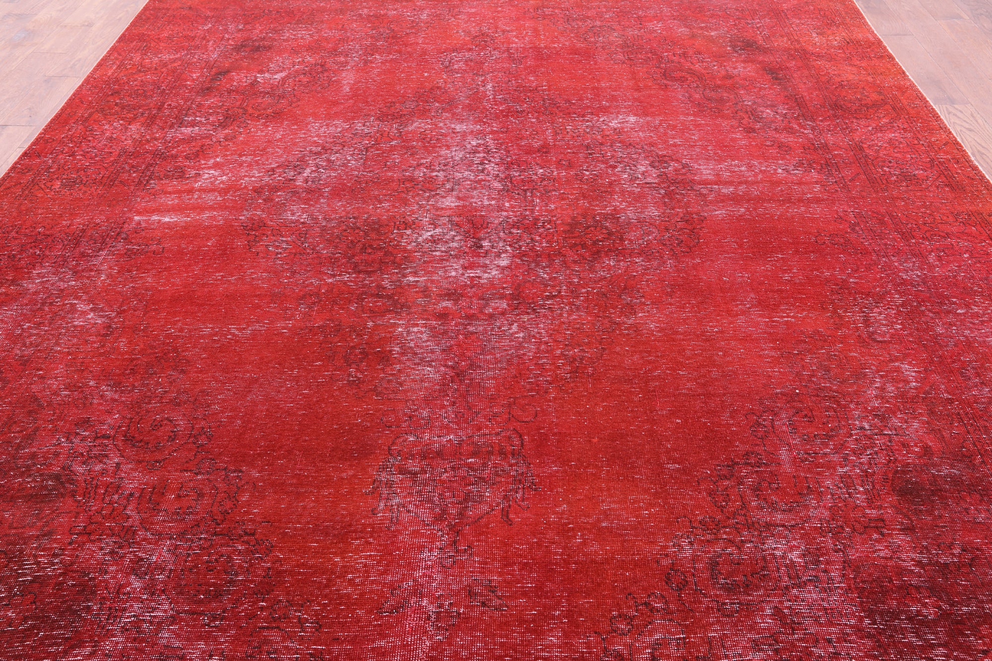 Red Persian Overdyed Hand Knotted Wool Rug - 9' 7" X 12' 7" - Golden Nile