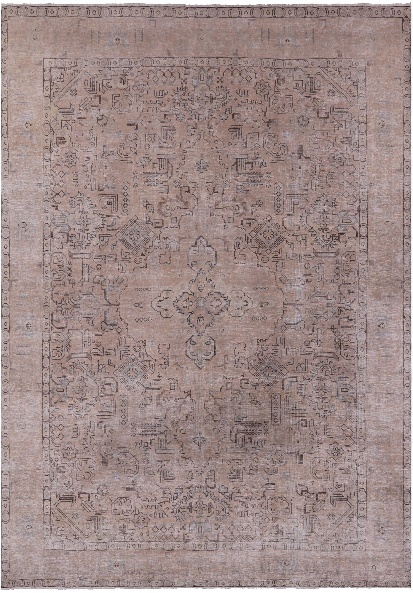 Ivory Persian Vintage White Wash Hand Knotted Wool Rug - 9' 5" X 12' 10" - Golden Nile