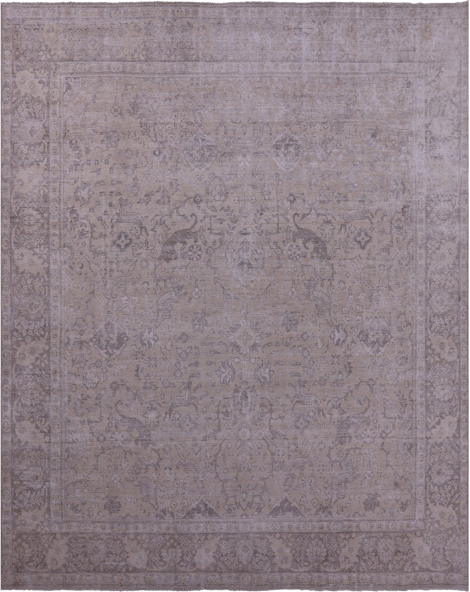 Ivory Persian Vintage White Wash Handmade Wool Rug - 9' 8" X 12' 2" - Golden Nile