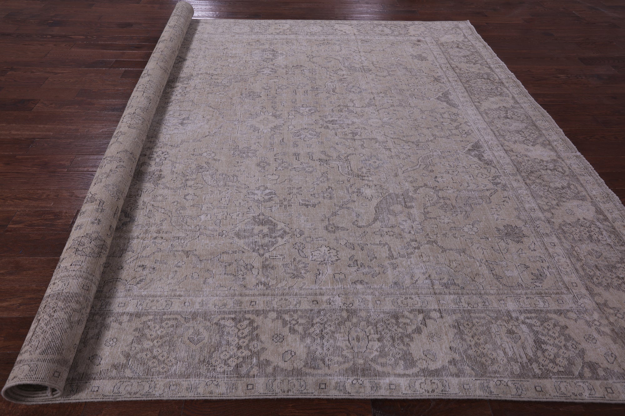 Ivory Persian Vintage White Wash Handmade Wool Rug - 9' 8" X 12' 2" - Golden Nile