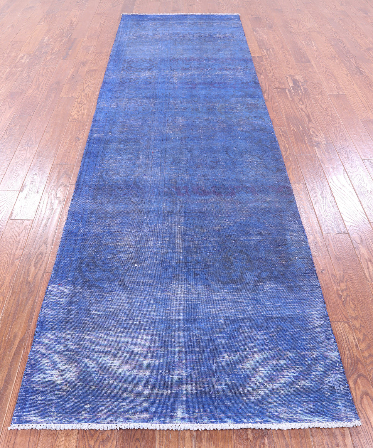 Blue Persian Overdyed Hand Knotted Wool Runner Rug - 3' 9" X 12' 1" - Golden Nile