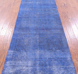 Blue Persian Overdyed Hand Knotted Wool Runner Rug - 3' 9" X 12' 1" - Golden Nile