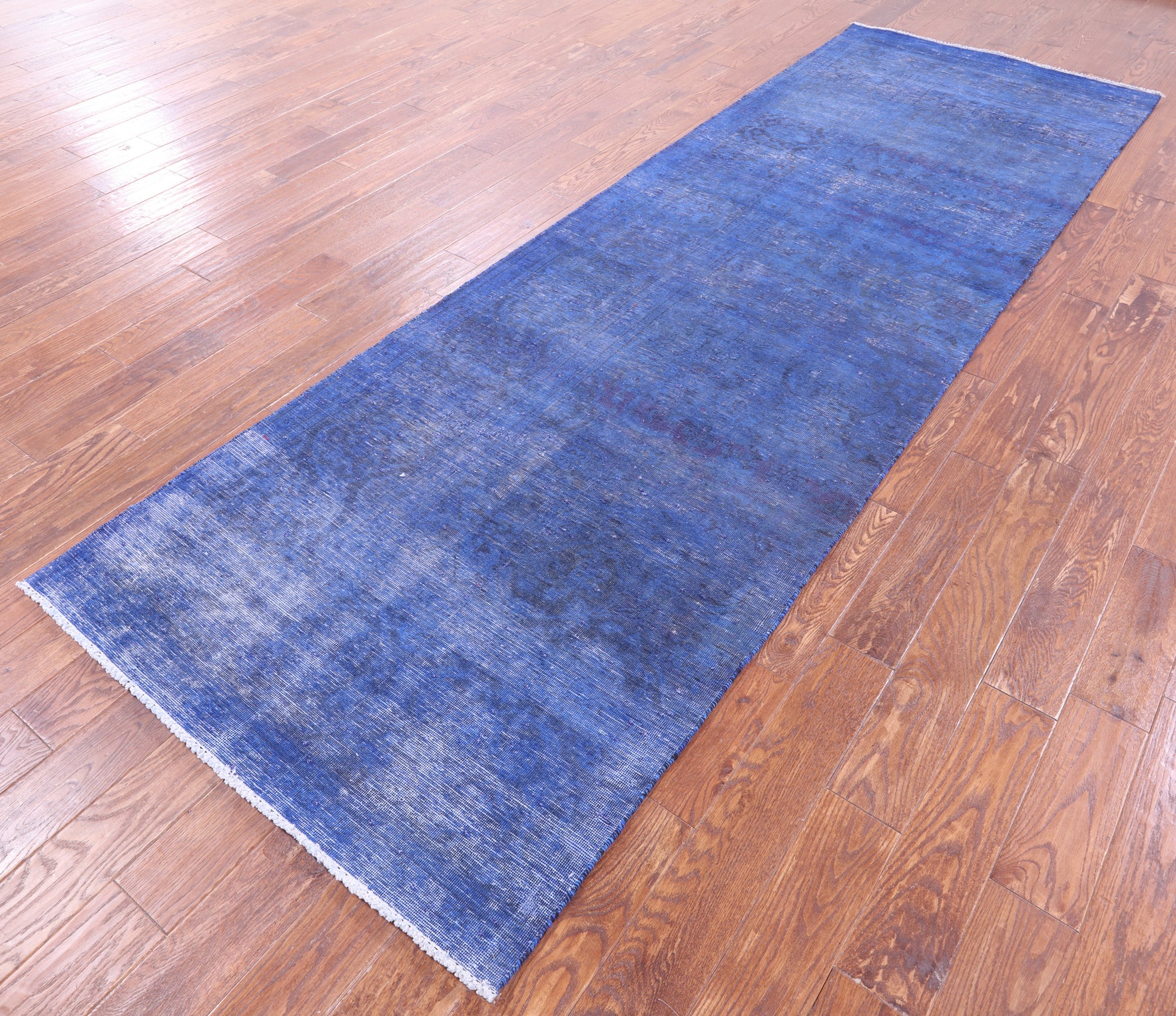 Blue Persian Overdyed Hand Knotted Wool Runner Rug - 3' 9" X 12' 1" - Golden Nile