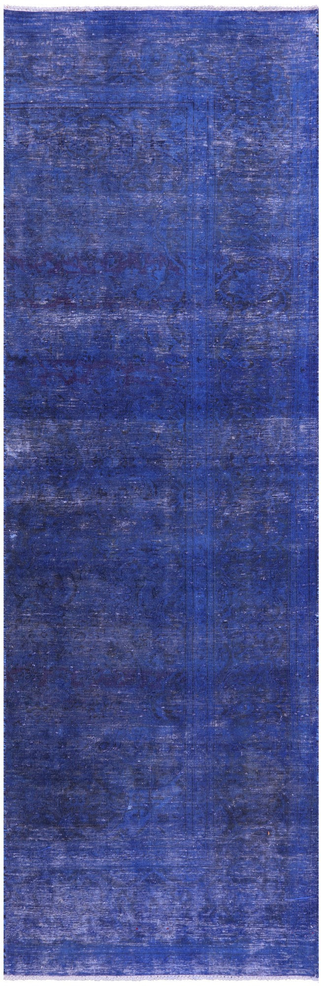 Blue Persian Overdyed Hand Knotted Wool Runner Rug - 3' 8" X 12' 0" - Golden Nile